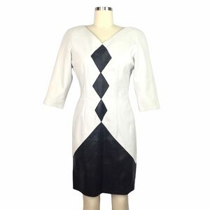 RARE Vintage Leathercraft Process 80's White Leather Fitted Dress Diamond Detail